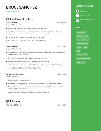 Concrete Mixer Resume