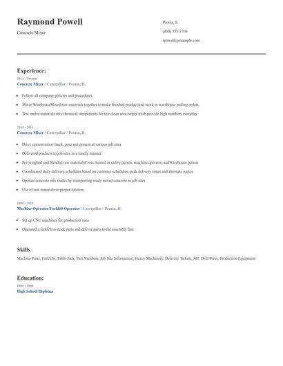 Concrete Mixer Resume