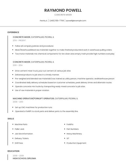 Concrete Mixer Resume