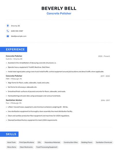 Concrete Polisher Resume