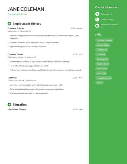 Concrete Polisher Resume