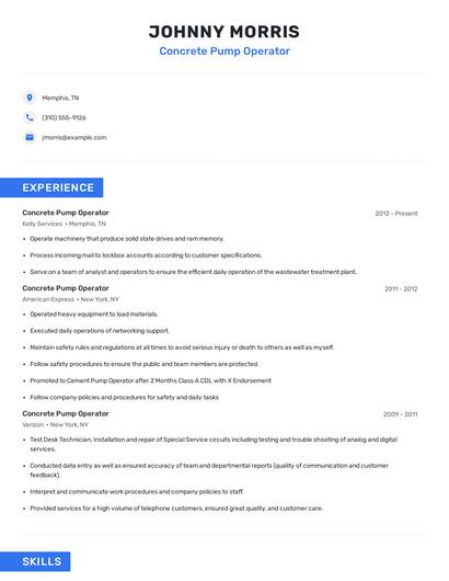 Concrete Pump Operator Resume