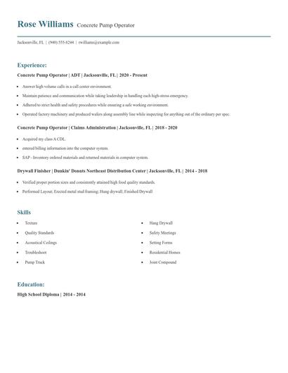 Concrete Pump Operator Resume