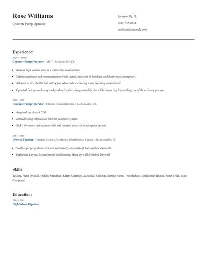 Concrete Pump Operator Resume