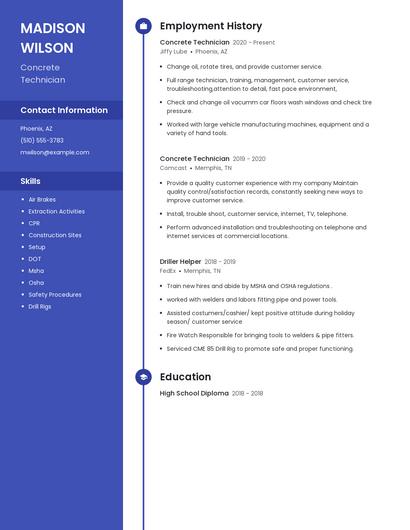 Concrete Technician Resume