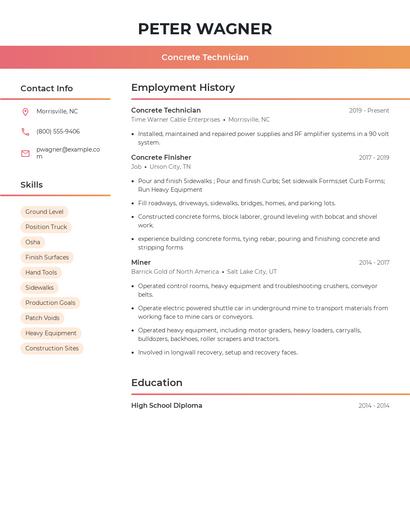 Concrete Technician Resume