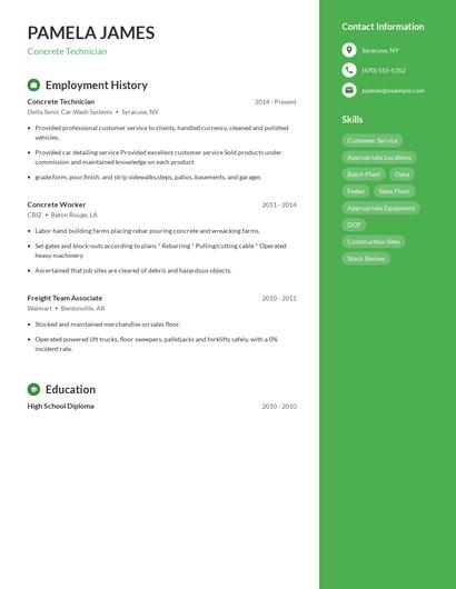 Concrete Technician Resume