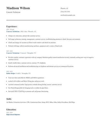 Concrete Technician Resume