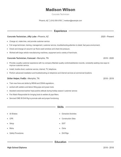Concrete Technician Resume