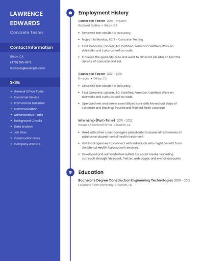 Concrete Tester Resume