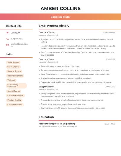 Concrete Tester Resume
