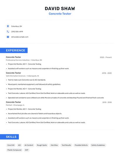 Concrete Tester Resume