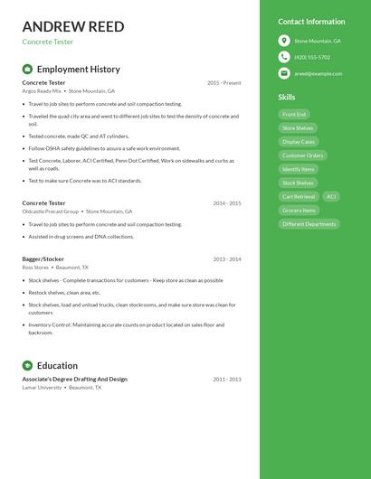 Concrete Tester Resume