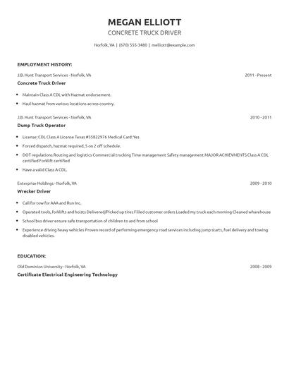 Concrete Truck Driver Resume