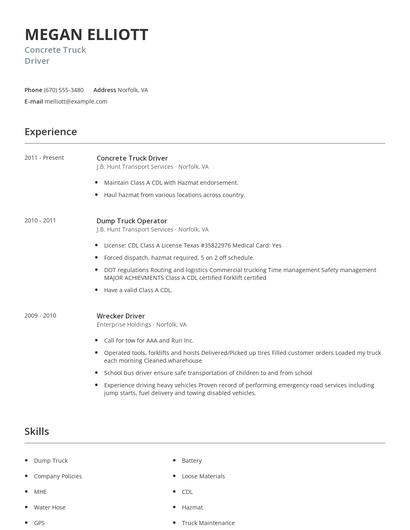 Concrete Truck Driver Resume
