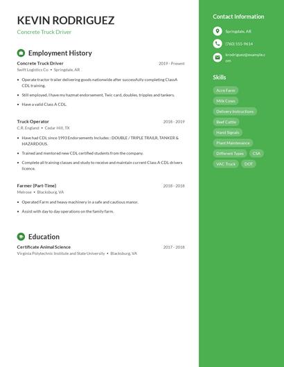 Concrete Truck Driver Resume