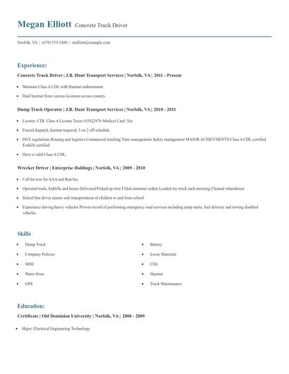 Concrete Truck Driver Resume