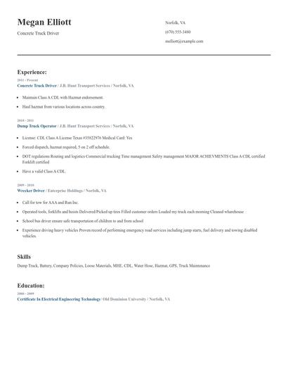 Concrete Truck Driver Resume