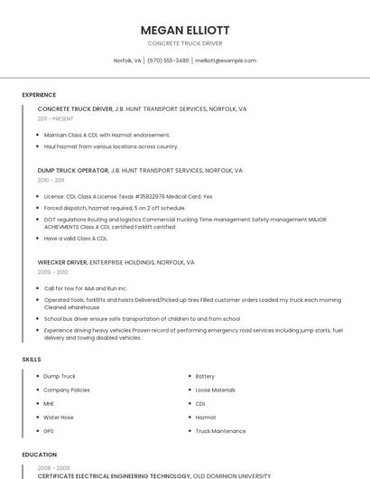 Concrete Truck Driver Resume