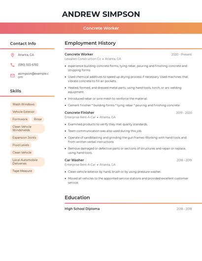 Concrete Worker Resume