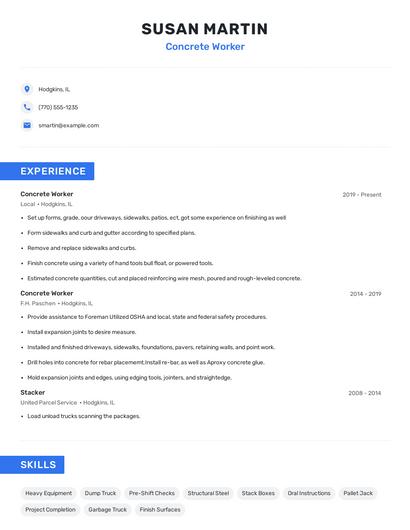 Concrete Worker Resume