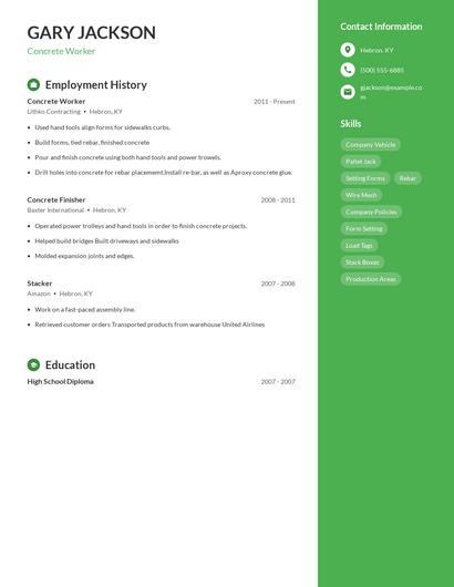 Concrete Worker Resume