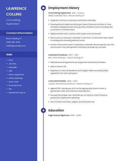 Concreting Supervisor Resume