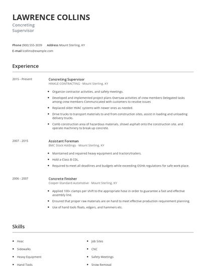 Concreting Supervisor Resume