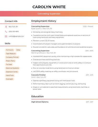 Concreting Supervisor Resume