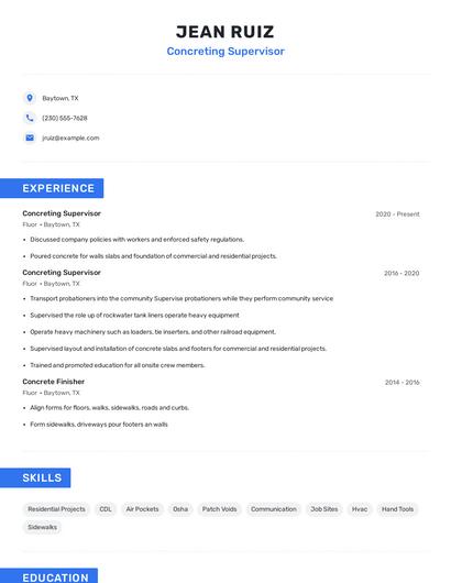 Concreting Supervisor Resume