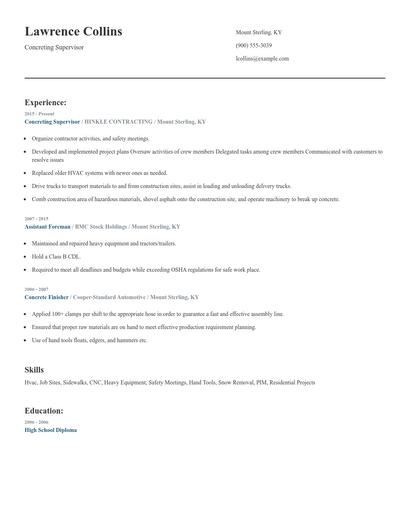Concreting Supervisor Resume