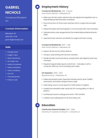 Conductor/Brakeman Resume