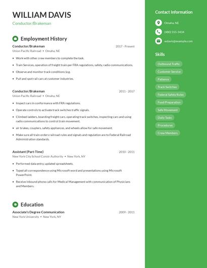 Conductor/Brakeman Resume
