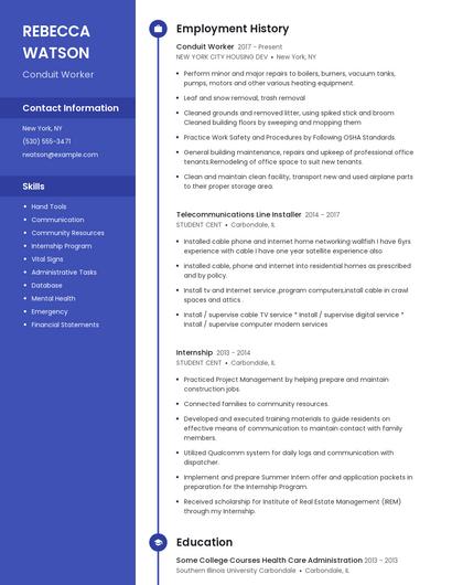 Conduit Worker Resume
