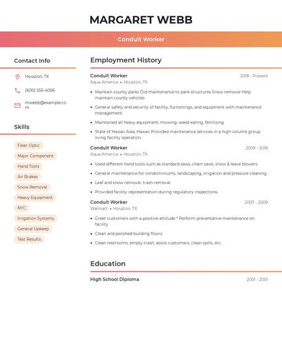 Conduit Worker Resume