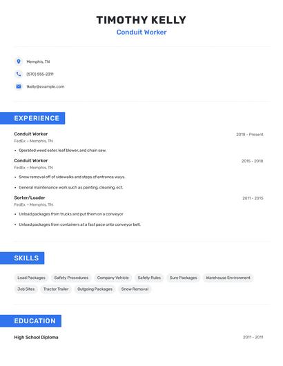 Conduit Worker Resume