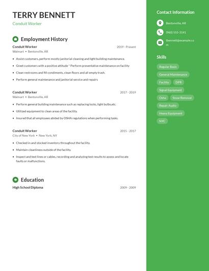 Conduit Worker Resume