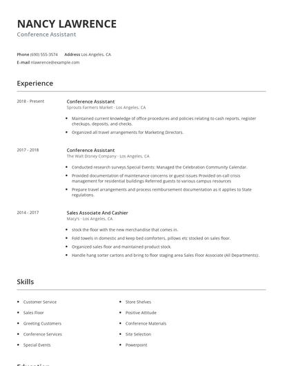 Conference Assistant Resume