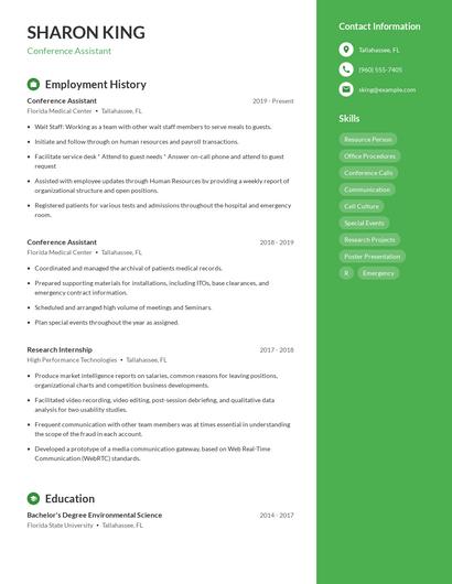 Conference Assistant Resume
