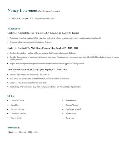 Conference Assistant Resume