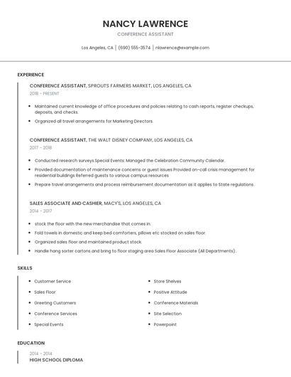 Conference Assistant Resume
