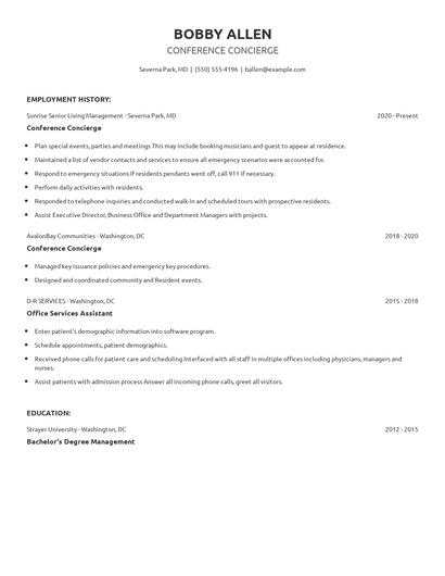 Conference Concierge Resume