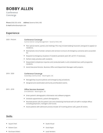 Conference Concierge Resume