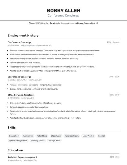 Conference Concierge Resume