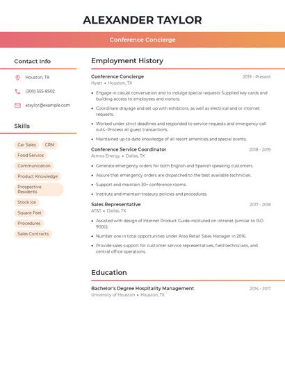 Conference Concierge Resume