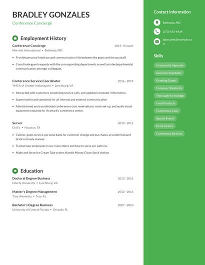 Conference Concierge Resume