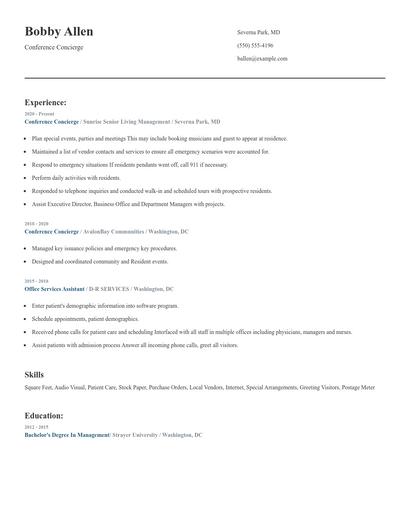 Conference Concierge Resume