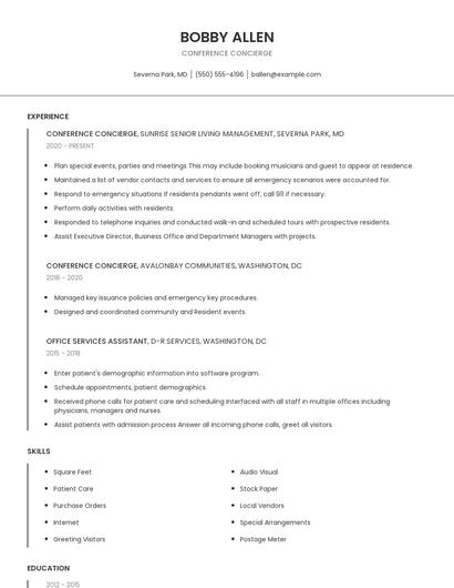 Conference Concierge Resume