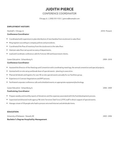 Conference Coordinator Resume