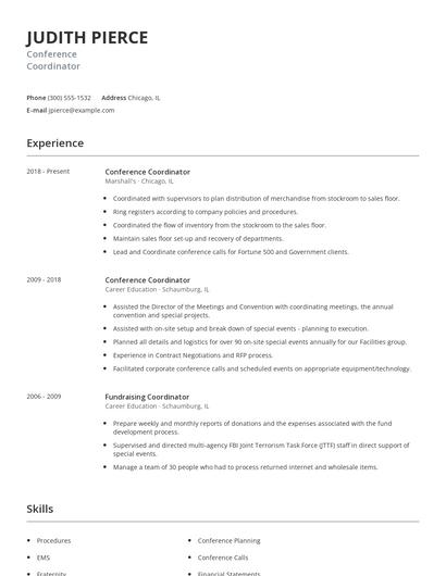 Conference Coordinator Resume